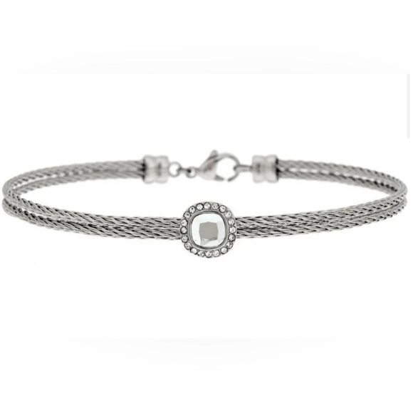 💥Steel by Design Stainless Steel Cushion Crystal Cable Bracelet, 8" QVC💥 NIB - Picture 1 of 12